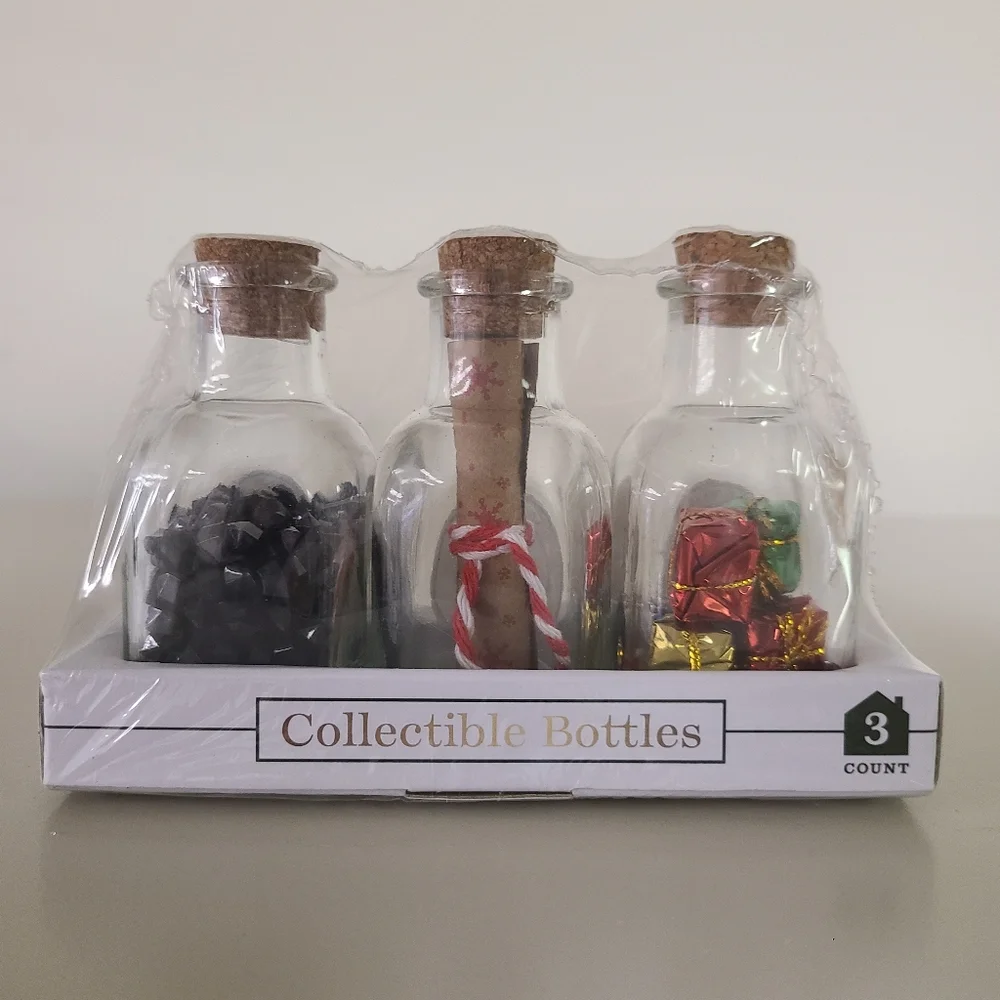 3pc Target Christmas Collectable Bottles: Coal, List, Presents